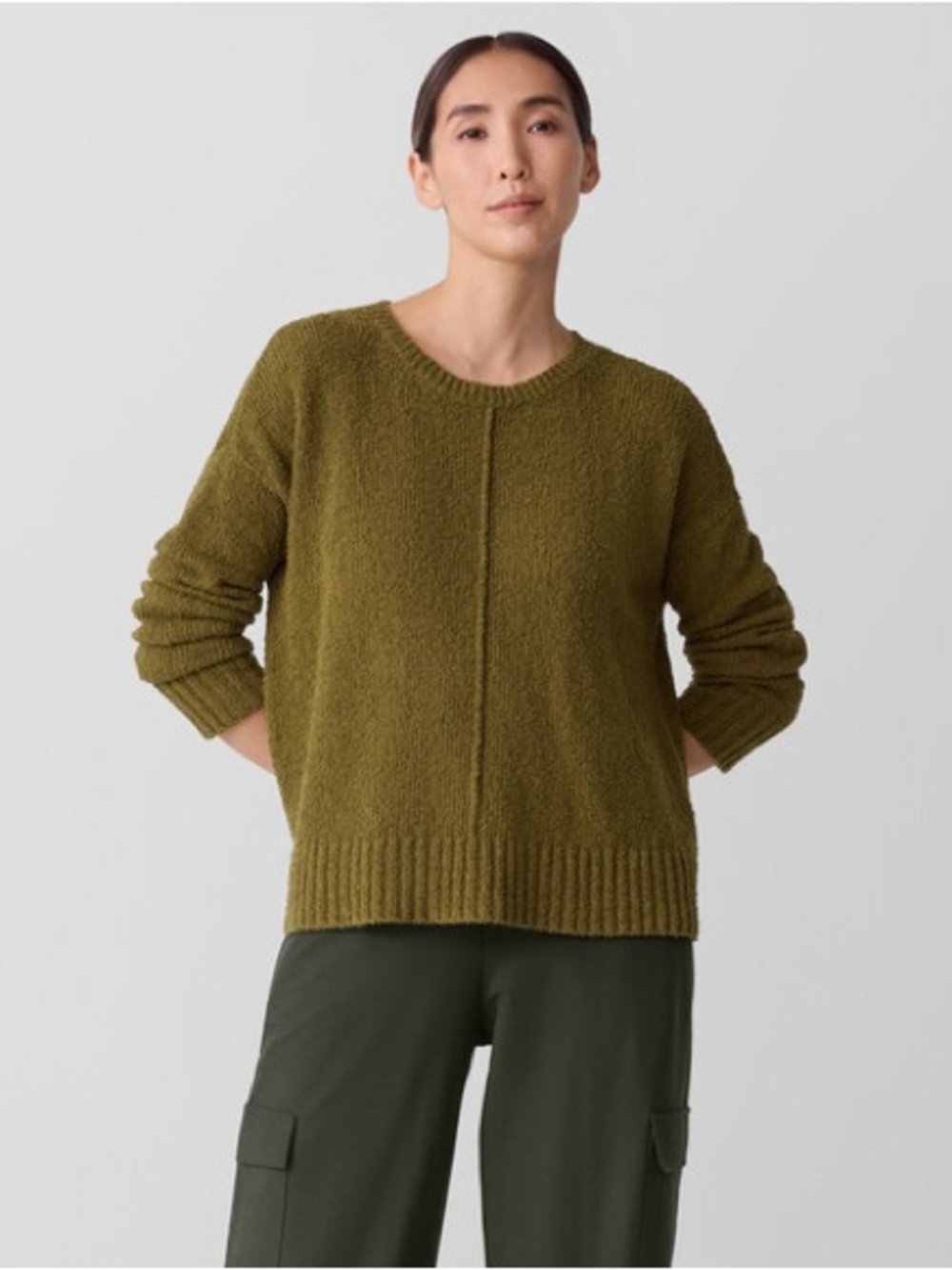 NWT Eileen Fisher Cotton Fluff Crew Neck Top Boxy Fit Basic Length Sweater Sz XL